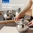 Daniks Modern Stainless Steel Stock Pot with Glass Lid - Induction 2 Quart, Dishwasher Safe, Heatproof Handles, For Soup, Pasta, Stew, Silver