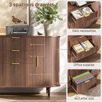 Halitaa 3-Drawer File Cabinet with 2 Sliding Doors, 39.37" Lateral Wood Filing Cabinet for Home Office and School, Printer Stand with Storage for Letter/A4 Hanging Files, Walnut