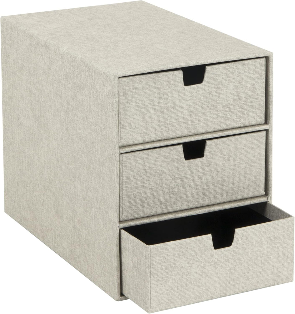 Bigso Box of Sweden 3-Tier Desktop Drawers - Desk Tidy Organiser for Stationery Storage - Paper Mini Filing Cabinet in Fibreboard and Paper in Linen Look - Beige