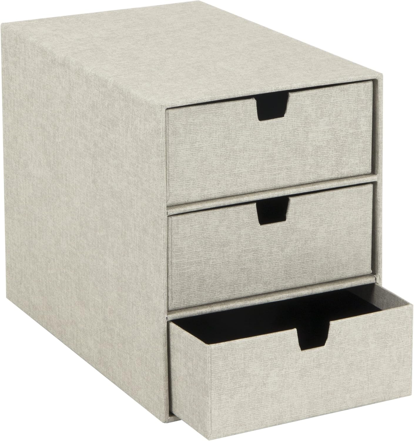Bigso Box of Sweden 3-Tier Desktop Drawers - Desk Tidy Organiser for Stationery Storage - Paper Mini Filing Cabinet in Fibreboard and Paper in Linen Look - Beige