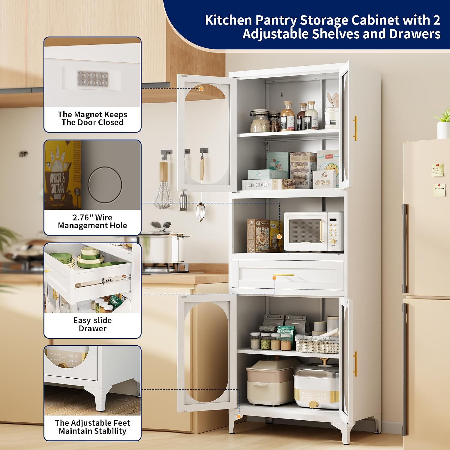 Kitchen Pantry Storage Cabinet (White, 75" H)