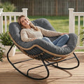 SWITTE Outdoor Rocking Papasan Chair with Thick Cushion, Dark Gray | Oversized Modern Wicker Lounge Rocker with Comfy Cushion, Cozy Egg Chair Steel Frame for Patio, Porch,or Indoor Reading Nook