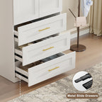 White Armoire Wardrobe Closet: 75" Large Wardrobe Closet with 6 Drawers, Bedroom Armoires with 4 Doors, Wooden Tall Closets Cabinet for Hanging Clothes (63")