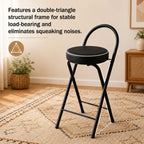 Folding Bar Stool with Backrest Counter Height Chair Padded Seat Cushion Space Saving Foldable Stool for Kitchen Island Extra Portable Indoor Seating(Black,25.6" Seat Height (65cm))