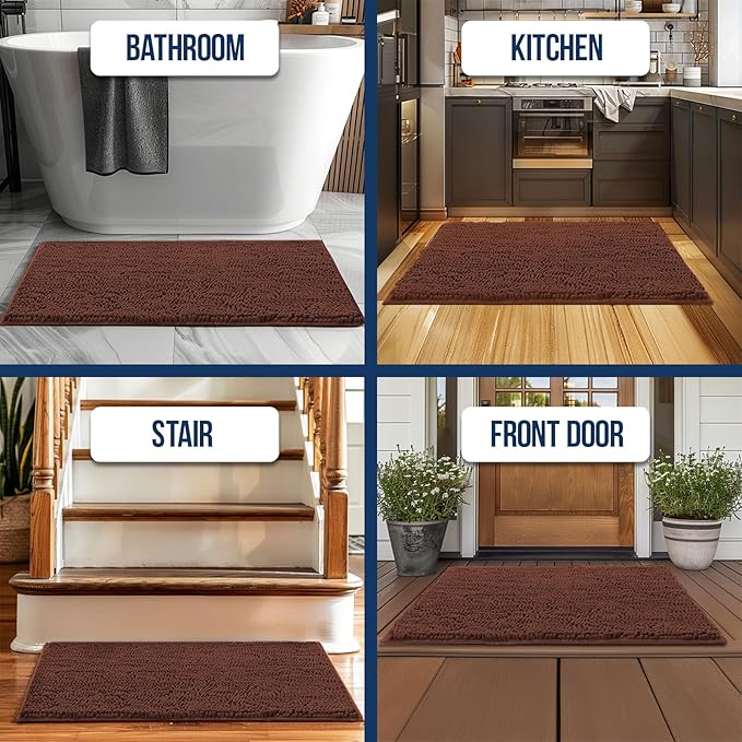 Muddy Mat Chenille Bathroom Rugs Quick Dry Microfiber Mats Non Slip Washable, Extra Thick, Soft and Highly Absorbent Bath Mats for Bathroom, Kitchen, and Shower Floor - Brown Small 28"X18"