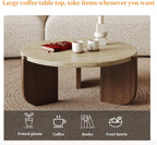 FORRTY Coffee Table,Sofa Table,End Tables, Slate Stone+Solid Wood, Sturdy And Durable,Waterproof And Scratch-resistant,Easy To Install,Suitable For Living Room,Bedroom, Study，balcony Other Spaces(Roun