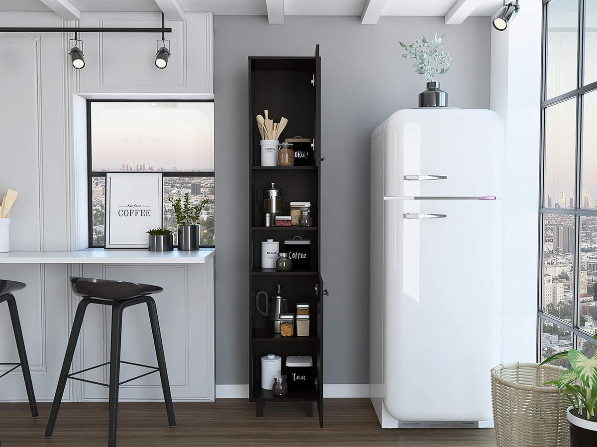 78 Inch Tall Black Pantry Cabinets, 3 Shelves, 2 Doors, Home Storage Organization for Kitchen, Living Room