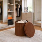 Relaxdays Velvet Stool with Storage Space, Padded, Foldable, H x D: 38 x 38 cm, Round Side Stool, Mocha Mousse