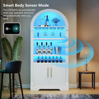 Vlsrka Arched Cabinet, Kitchen Pantry Cabinets with Open & Adjustable Shelves, Induction 3 Color Lights (White A)