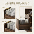 4 Drawer Fluted File Cabinet with Lock for Home Office | Wood Lateral Filing Cabinet for Letter/A4 Files, Charging Station, Open Shelves, Office Storage Cabinet, Black Walnut