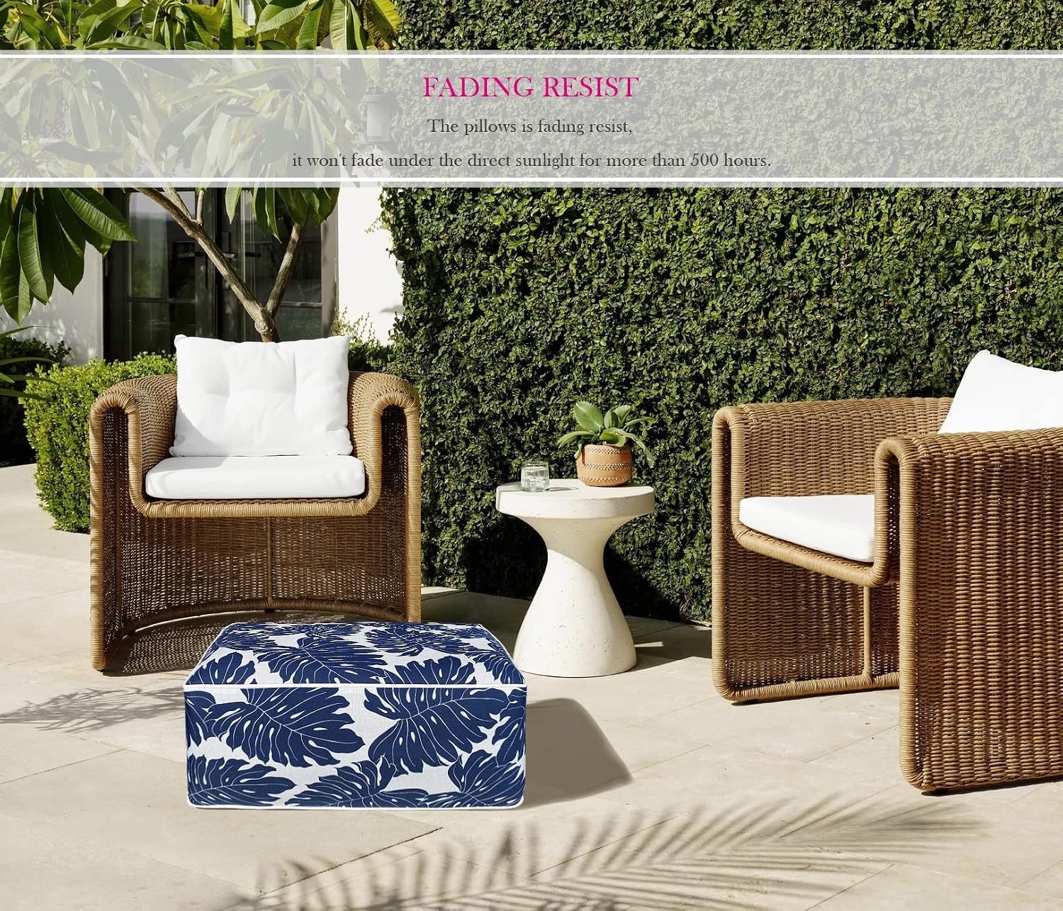 Outdoor Inflatable Footstool Ottomans Navy Leaves Square 23x9 Inch Patio Foot Stools and Ottomans Portable Footstool