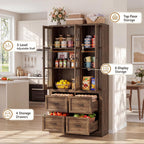 80" Modular Kitchen Pantry Cabinet, 2-in-1 Freestanding Tall Pantry Cabinet with Glass Doors & Adjustable Shelves, Large Hutch Storage Cabinet for Kitchen & Living Room (2, Cracked Oak, AB)