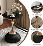 Metal Round End Table,Modern Pedestal Table,Corner Drink Tables,Accent Side Table Nightstand for Living Room,Patio and bar (Black-Gold)
