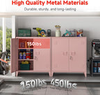Locking Storage Cabinet Garage Metal Storage Cabinet with 2 Adjustable Shelves and Doors, Storage Cabinet with Lock & Keys for Home School Office (Pink)