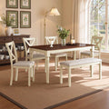 LUXOAK 6 Piece Solid Wood Dining Table Set with 60" Farmhouse Table | Solid Wood Table, 4 Upholstered Chairs, Bench Included, Seating for 6, Cream White Finish
