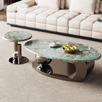 Modern Coffee Table Set of 2 - Stylish Black & Gold Oval Nesting Tables for Living Room, Contemporary Center & Side Table, 47" + 18" Cocktail Table Combo