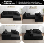 92.5" Modular Sectional Sofa, L-Shaped Cloud Couch with Deep Seats & Chaise, Convertible 4-in-1 Corduroy Couches for Living Room, Bedroom, No Need Assembly - Black(Right Facing Chaise)