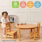 ECR4Kids 30in D Round Hardwood Table with 16in Legs and Two 8in Chairs, Kids Furniture, Honey | Durable rubberwood, GREENGUARD Gold Certified, ANSI/BIFMA Compliant, 2-3 years, 74 lb seat capacity, classroom & home use