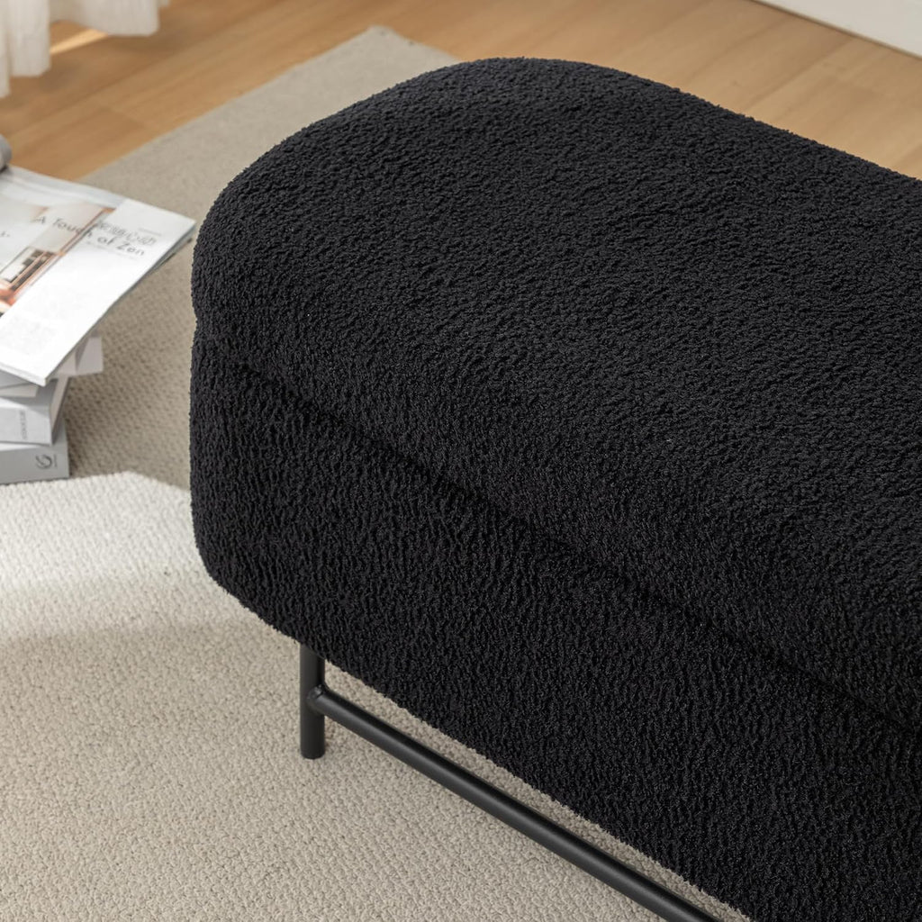 56" Boucle Storage Bench for Bedroom, Upholstered Teddy Ottoman Bench, Modern Extra Long Storage Bench for End of Bed/Entryway/Livingroom/Window (Black)