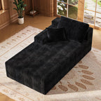 67" Sofa Bed, Chaise Lounge Chair, Plush Corduroy Upholstered Sofa Couch Bed with Pillows, Lazy Chair for Living Room Bedroom Guest Room (Black, Left Facing Chaise)