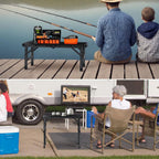VINTEAM Camping Folding Table with Adjustable Height, Lightweight Portable Outdoor Picnic Table, BBQ Grill Side Table, Durable Aluminum Frame, MDF Desktop for Camping, Fishing, RV, Beach (Black) | Max Load 30kg MDF Surface Easy to Clean, Lightweight