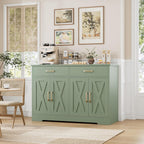 HOSTACK Buffet Cabinet with Storage, 47.2" Kitchen Sideboard Buffet with Drawers, Modern Farmhouse Coffee Bar Station with Shelves, Barn Doors Storage Cabinet for Living Room, Green