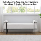 SOFTHION 61.2" End of Bed Bench, Corduroy Upholstered Entryway Bench, White | Modern Upholstered Bench Ottoman, Footrest Stool with Sturdy Metal Frame and Legs for Living Room/Foyer/Mudroom/Hallway