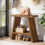 Solid Wood End Table for Living Room Set of 2, Narrow Small Side Table with 2-Tier Storage, Farmhouse Bedside Nightstand for Bedroom, Small Places, Rustic Brown (2 PCS)