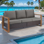 Rilyson Outdoor Couch Wicker Patio Sofa, Rattan Patio Furniture Sofa with Sturdy Frame,All-Weather PE Wicker,Wide Armrest,Deep Seating and Thick Cushions for Deck Porch Garden(Brown/Grey)