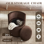 Velvet Vanity Chair with Storage, 360° Swivel Makeup Stool with Stripes Back & Upholstered Seat, No Assembly Round Accent Ottoman for Bedroom, Dressing, Living Room, Makeup Room