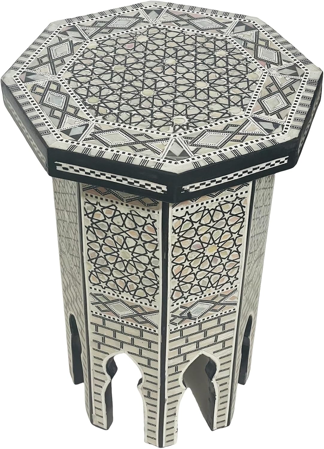 Morrocan Table Design Mother of Pearl Inlaid,Arabic Side Corner cofee Table for Living Room (Classic B)