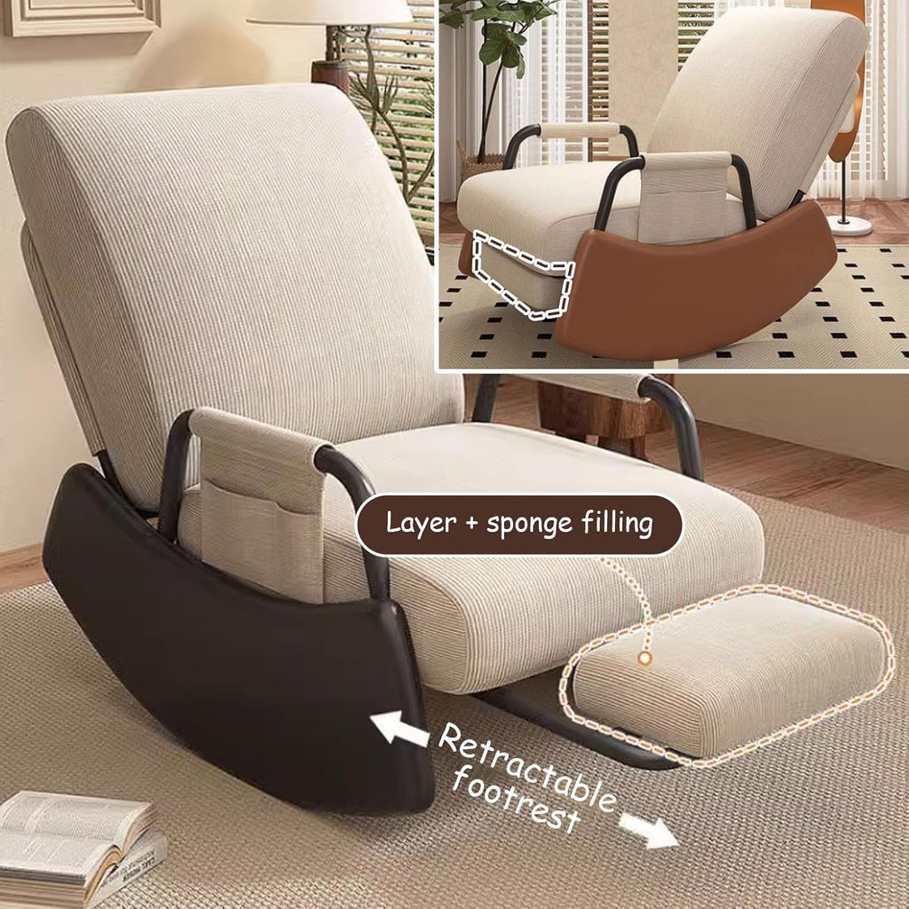 Rocking Chair with Side Bags, Adjustable Backrest Recliner Armchairs, Wide Accent Chair with Retractable Pedals, for Offices, Cafes, Reception Rooms