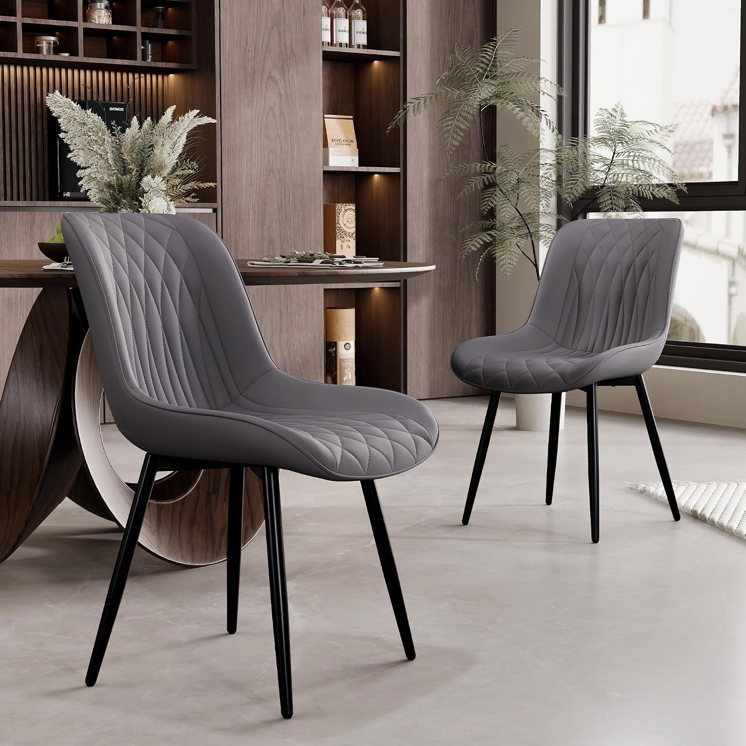 Rowill Dining Chairs Set of 2 Modern Faux Leather Kitchen Chairs with Thickened Metal Frame, Scratch-Resistant Upholstery,Widened Seat & Anti-Slip Pads, Cushioned Backrest for Kitchen,Dusty Blue