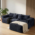Couch ≈105" L-Shaped Sofa, Modular Sofa in Living Room Comfy Corduroy Fluffy Couch with Deep Seat and Side Pockets, Flexible Module Combination for Living Room (Black, 105IN)