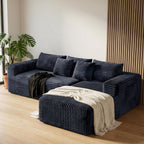 Couch ≈105" L-Shaped Sofa, Modular Sofa in Living Room Comfy Corduroy Fluffy Couch with Deep Seat and Side Pockets, Flexible Module Combination for Living Room (Black, 105IN)