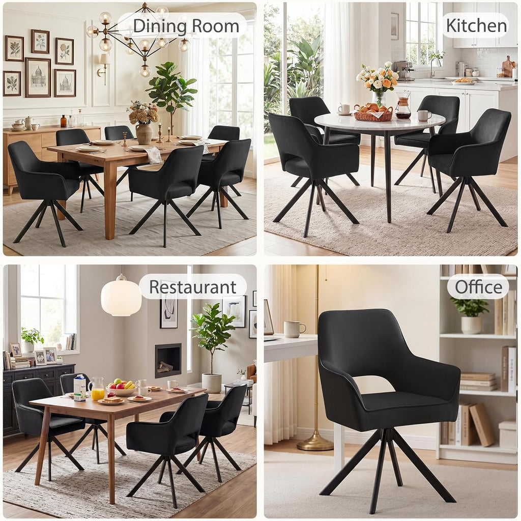 Furniliving Modern Swivel Dining Chairs Set of 4, Upholstered Chenille Dining Room Chairs with Thicken Cushion, 360° Rotating Kitchen Chairs with Metal Legs for Dining Room, Living Room
