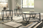 GTU Furniture Contemporary Glass Round 3-Piece Coffee Table Set, Cocktail Table with 2 Matching End Tables, Black Finish for Living Room