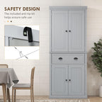 HOMCOM 72" Kitchen Pantry Cabinet Freestanding Tall Storage Cabinet Gray | Traditional Kitchen Pantry, 4 Doors, Drawer, 3 Adjustable Shelves, for Dining Room