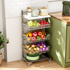HapiRm Fruit Basket Kitchen Cart - 5 Tier Adjustable Vegetable Storage Rack, Large Capacity Rolling Kitchen Carts on Wheels for Snack Onion and Potato Storage