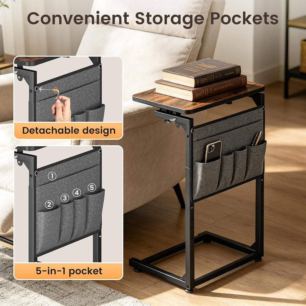 ELYKEN TV Tray Table Sets, Adjustable Height & 90° Tilt Narrow Side Table | C Shaped Foldable End Table with Phone & Tablet Slot, Laptop Desk for Couch, Recliner, Living Room, Bedroom