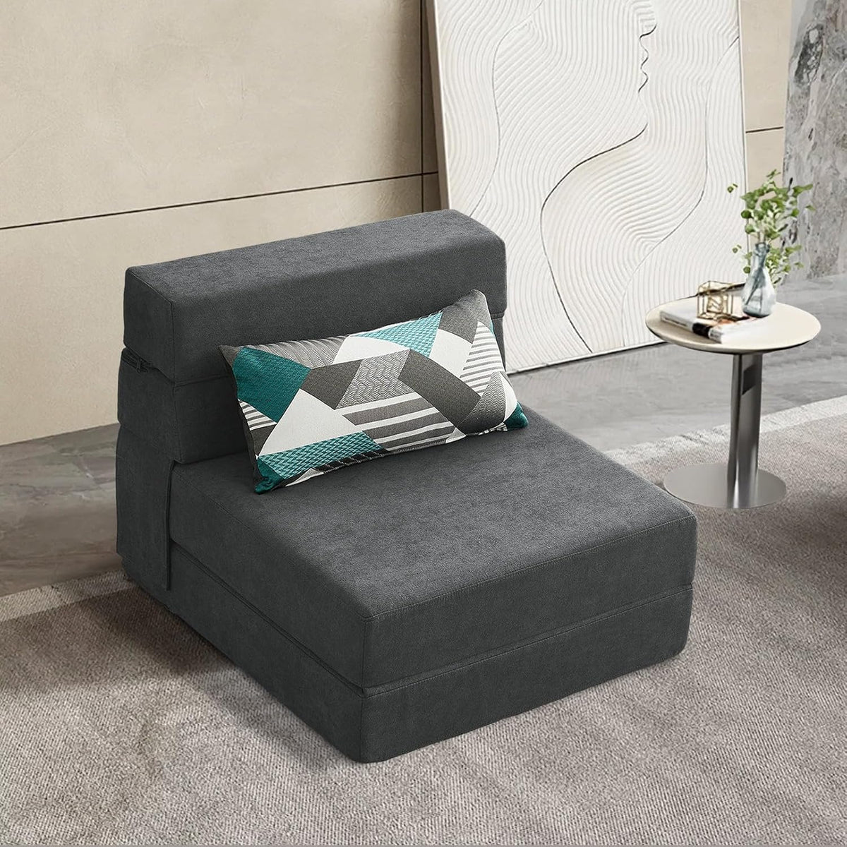 Foling Sofa Bed Convertible Sleeper Chair, Fold Out Chair Bed with Pillow | Modern Memory Foam Floor Futon Couch Dark Gray, Single Size