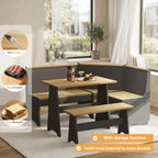 ENOR 3-5 People Breakfast Nook Set, L-Shaped Corner Dining Table with Bench, Hidden Storage Space Saving Convertible for Family Home Black Wood