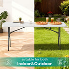 FDW | 6FT Folding Table | White | Portable Plastic Table | with Carry Handle | Waterproof & Foldable Table Design | Steel Frame with Lock | for Events, Camping, Indoor & Outdoor Use