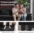 URRED Oversized Modular Sectional Sofa，Solid Black：122" U Shaped | Modern Comfy Cloud Couch with Movable Ottoman and Pillow, Deep Seat Couches for Living Room, Bedroom or Apartment