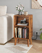 WLIVE Record Player Stand, Modern Nightstand with Storage, Small Space Bedside Table, End Table for Bedroom & Living Room, Mid Century Night Stand, Rustic Brown