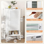 LEYNOT Small Bathroom Storage Cabinet,Metal Pantry Cabinet with Door and Adjustable Shelves,42.51x 16.53x13.77 Cupboard for Kitchen,Living Room,Entryway,Dining Room (Openwork X-Shaped, White)