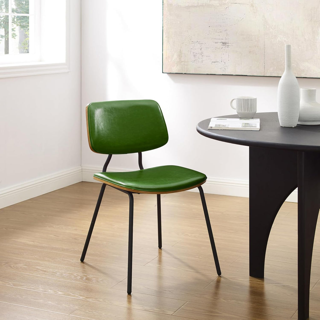 Art Leon Dining Chairs Set of 2- Mid Century Modern Faux Leather Dining Room Chairs with Bentwood, Armless Accent Chairs with Black Metal Legs for Kitchen Living Room, Green