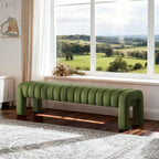 63’’ Bedroom Bench, Upholstered End of Bed Bench with Solid Wood Legs, Modern Dining Bench with Full Covered Fabrics for Entryway, Bedroom, Living Room (Green, Velvet)