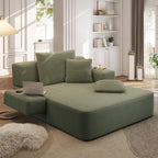 60.2" Oversized Chaise Lounge Chair, Corduroy Cloud Couch, Deep Seat Convertible Sofa Bed with 3 Pillows, Wide Armrests, Side Pocket, No Assembly (Green)
