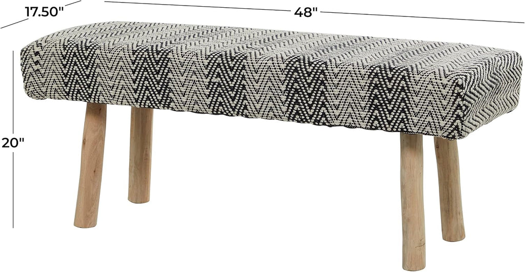 Deco 79 Polyester Chevron Bench with Wood Legs, 48" x 18" x 20", Black